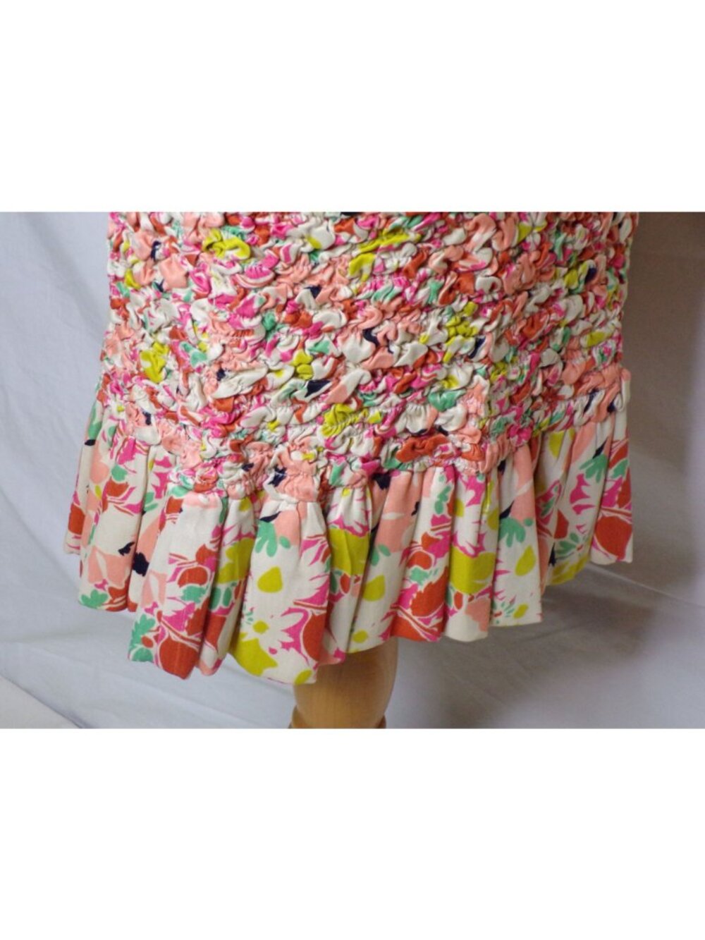 🆕 By TiMo Shirred Smocked Ruffle Crepe Satin Mini Dress Floral Medium - Picture 16 of 16